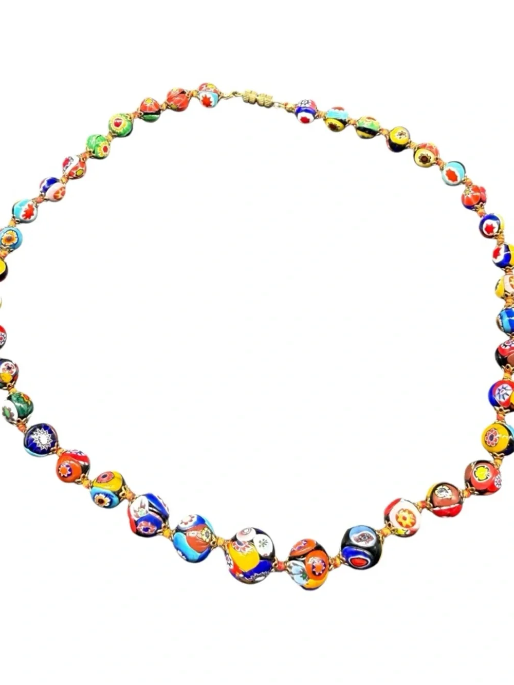 Vintage Venetian Murano Millefiori Glass Graduated Beaded Necklace Italian 20” - Picture 6 of 13